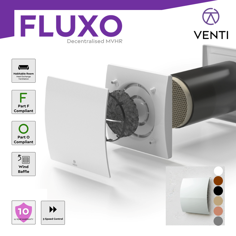 VENTI FLUXO Decentralised MVHR with External Wind Baffle