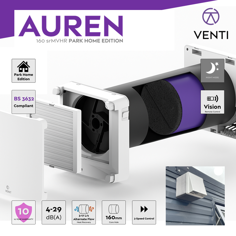 AUREN Decentralised Single-Room MVHR Ventilation Fan Unit (srMVHR) Park Home Edition
